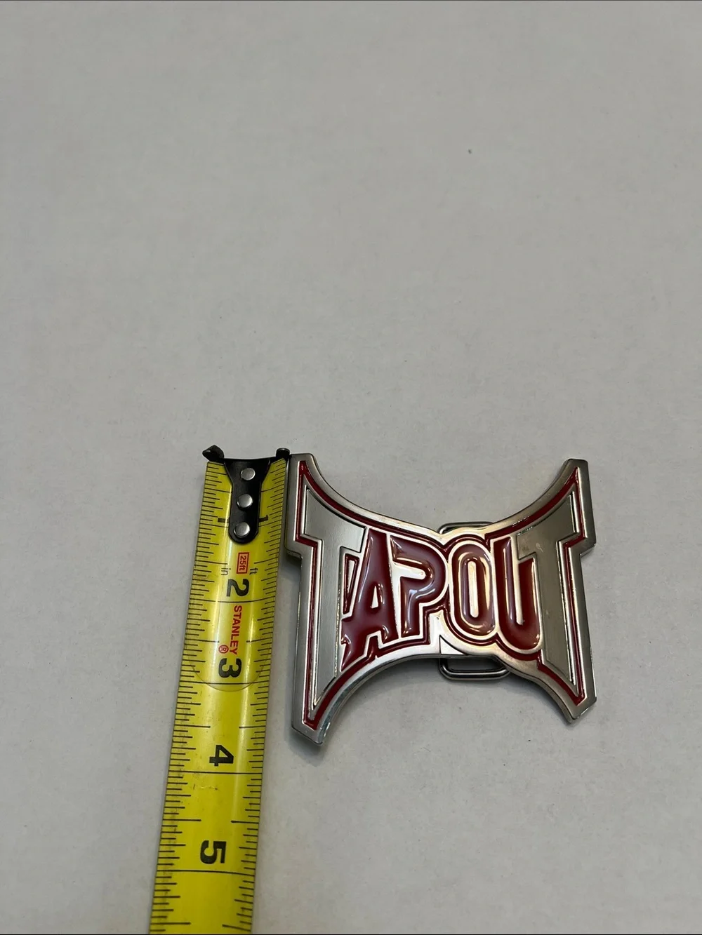 Y2K TAPOUT LOGO SILVER TONE & RED MMA MIXED MARTIAL ARTS PROMO BELT BUCKLE